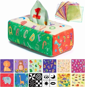 URMYWO Baby Tissue Box Toy, Montessori Baby Toys for 6-12 Months 1 Year Old Boy Girl, Soft Crinkle Sensory Toys for Infant Toddlers, Stocking Stuffers, Baby Boy Girl Gifts