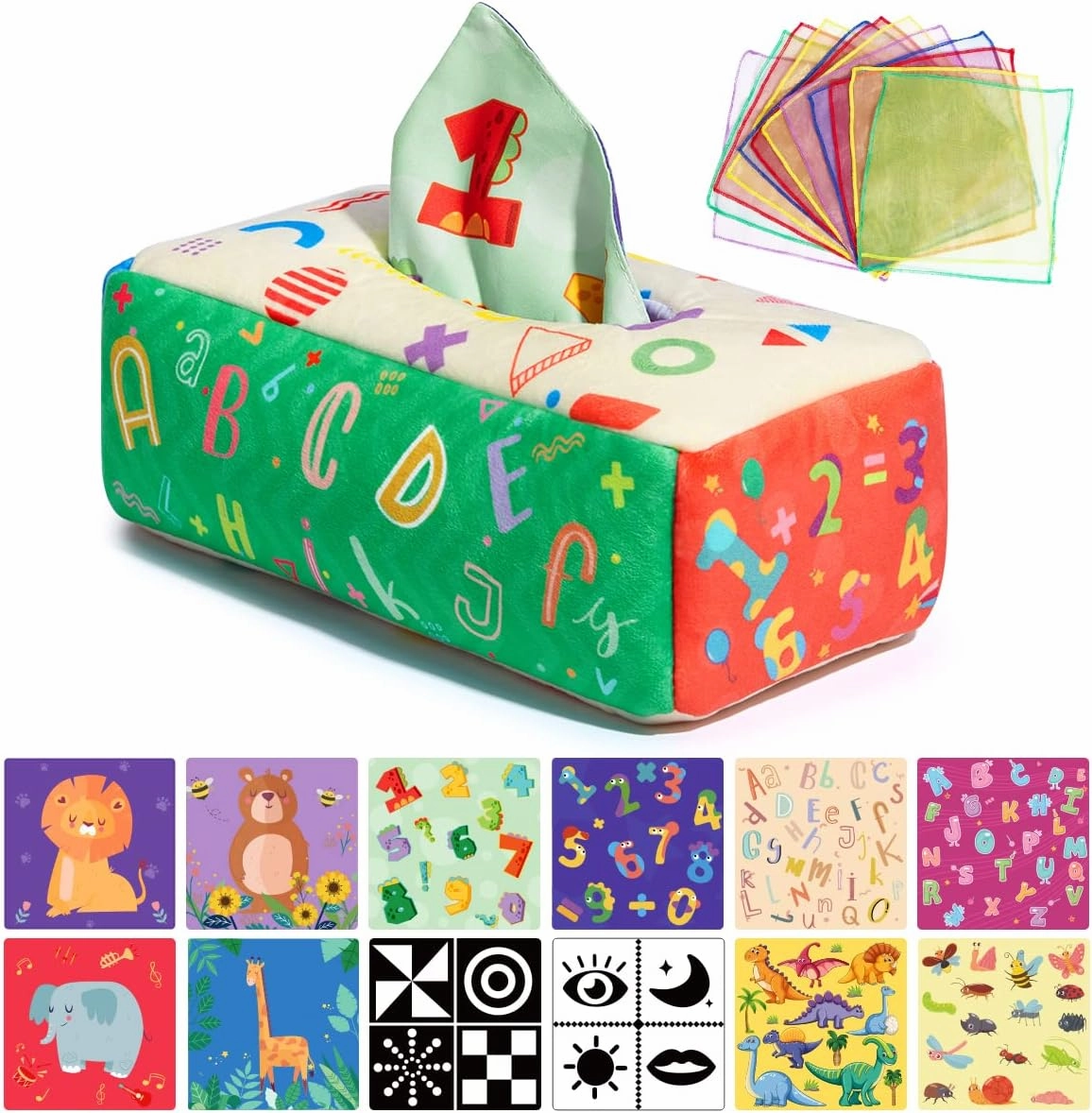URMYWO Baby Tissue Box Toy, Montessori Baby Toys for 6-12 Months 1 Year Old Boy Girl, Soft Crinkle Sensory Toys for Infant Toddlers, Stocking Stuffers, Baby Boy Girl Gifts