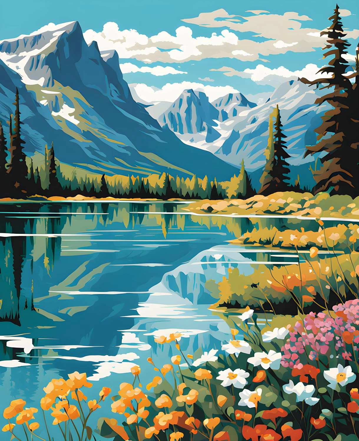 USA Great Places (121) - Glacier National Park, Montana - Van-Go Paint-by-Number Kit 60x75cm DIY Frame