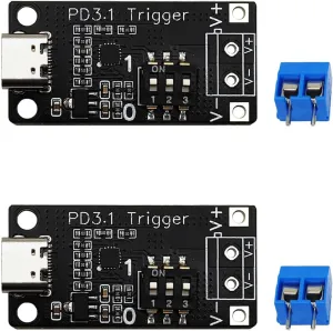 USB-C PD3.0 3.1 QC Trigger Charging Module Type-C Female Input 5V 9V 12V 15V 20V 28V 5A Adjustable Voltage Power PD Sink Board Module Fast Charge Power Trigger(2PCS)