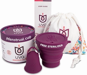 UVA 2 Reusable Menstrual Cup Kit - Size B for Heavy Flow - 10-Year Durable & Leak-Proof Silicone - Large Menstrual Cup, Sterilizer & Traveling Bag Period Cup Set
