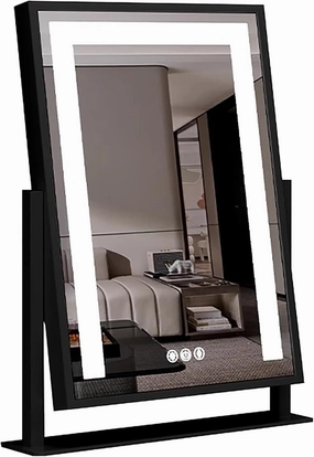 Vanity Mirror with Lights, Three Color Lighting Modes, Swivel Mirror, Lighted Makeup LED Mirror, Smart Touch Control, 360°Rotation(Black,Medium)