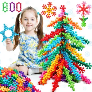 Vanmor 600PCS Snowflake Interlocking Building Blocks for Kids Ages 3 , STEM Educational Toys, Preschool Learning Activities, Connect Toys for Toddlers Boys Girls, Safe Plastic Creativity Set