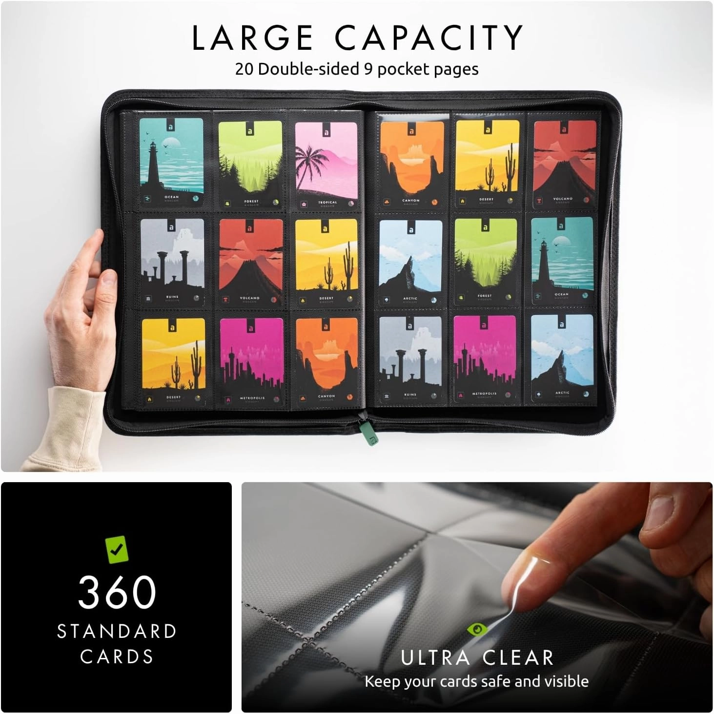 Vault X 9 Pocket Trading Card Zip Binder, 360 Cards, Premium Exo-Tec Album Material, 20 Side-Loading Pages, Folder for Collectible Games, Sports, TCG (Green)