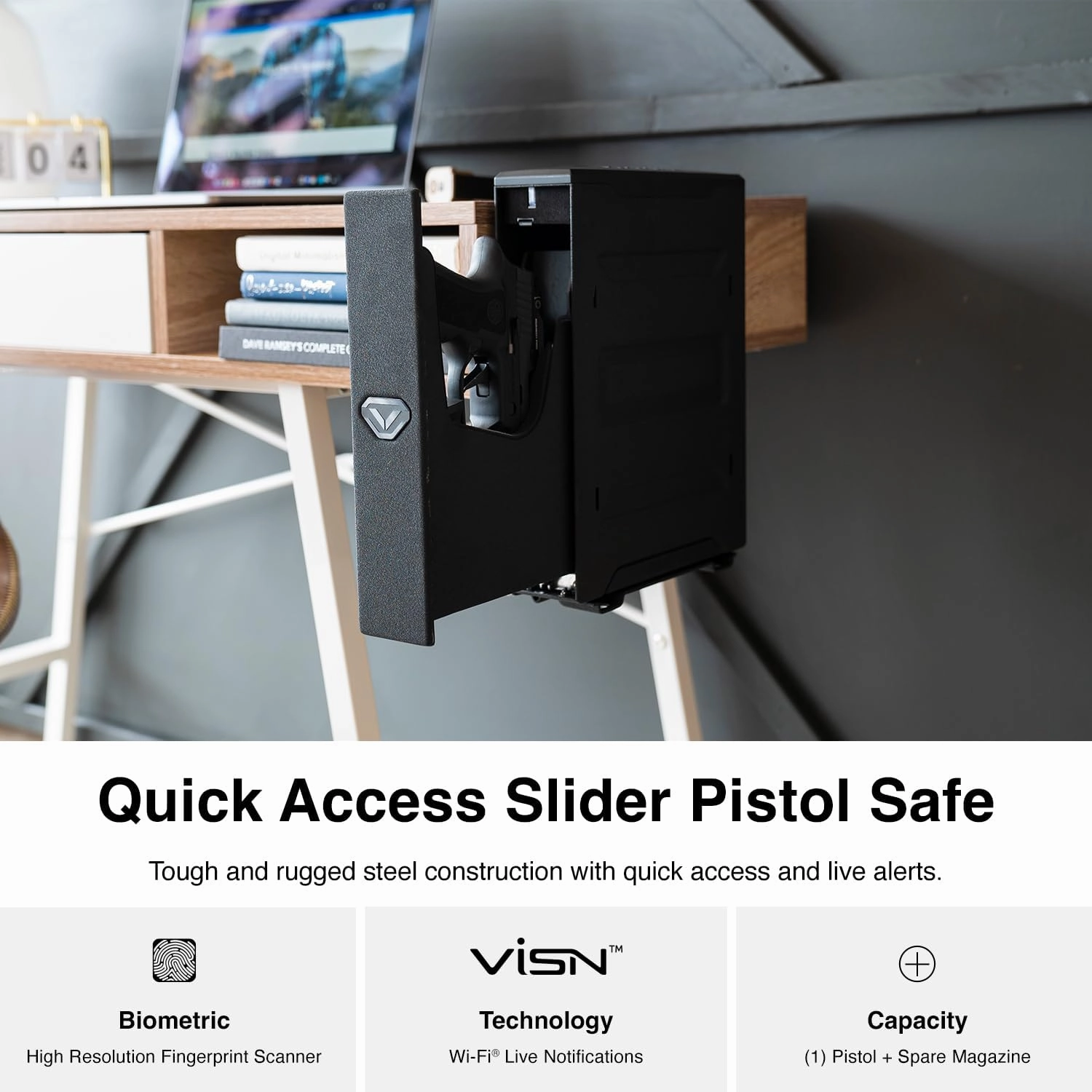 VAULTEK Slider Series Rugged Smart Handgun Safe Quick Auto-Open Sliding Door Pistol Safe with Biometric Scanner, Live Alerts, and Mounting Plate (Biometric   ViSN WiFi)