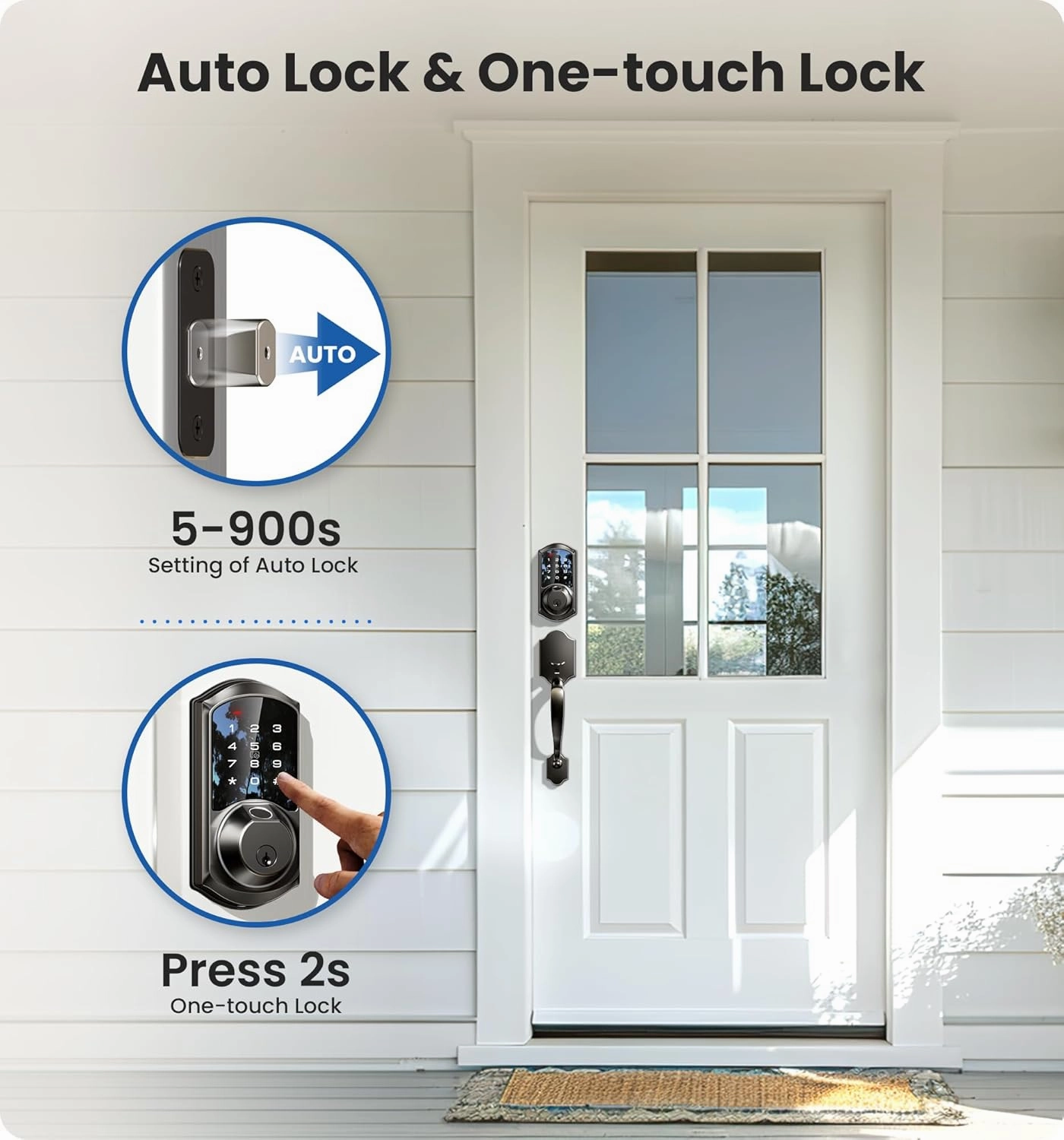 Veise VE07-H Fingerprint Smart Locks for Front Door with Handle Set, App Control, Keyless Entry Keypad Deadbolt, Digital Electronic Touchscreen, Easy Install, Auto Lock, Matte Black
