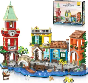 Venice Main Street Building Set for Adults, 2155 PCS City Riverside House Building Block Kit with Light Flower Shop Pizzeria, Home Decor Architecture Brick Model Women Men Teen Girl 12 