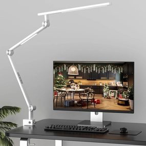 VERSKI LED Desk Lamp, Dual Light Source 18W Brightest, Eye-Caring Optical Lens, 5 Color Modes & Brightness, Aluminum Alloy Drafting Clamp Light