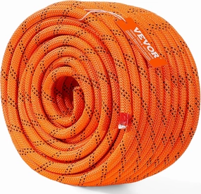 VEVOR Double Braided Polyester Rope, 1/2 in x 120 ft, 48 Strands, 8000 LBS Breaking Strength Outdoor Ropes, Arborist Rigging Rope for Rock Hiking Camping Swing Rappelling Rescue, Orange/Black