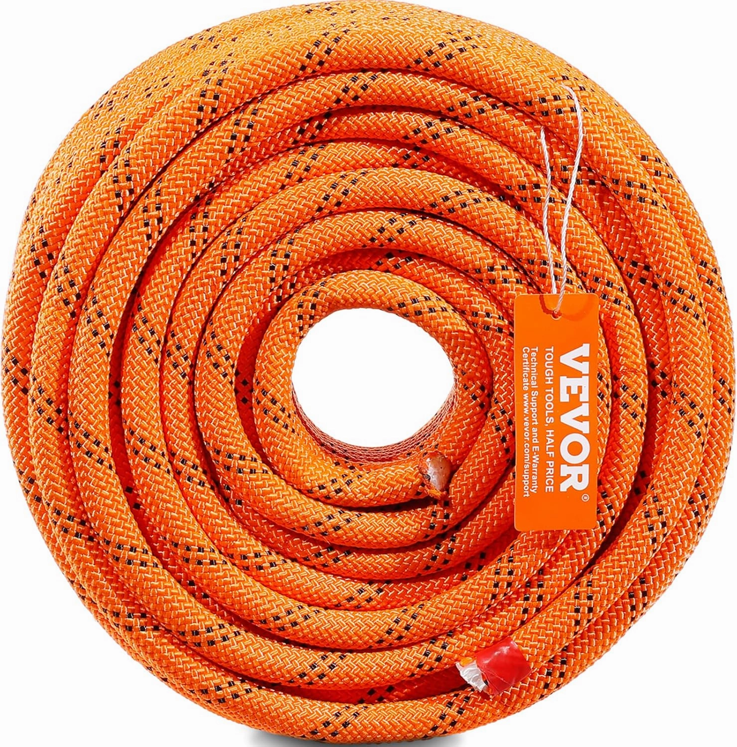 VEVOR Double Braided Polyester Rope, 1/2 in x 120 ft, 48 Strands, 8000 LBS Breaking Strength Outdoor Ropes, Arborist Rigging Rope for Rock Hiking Camping Swing Rappelling Rescue, Orange/Black