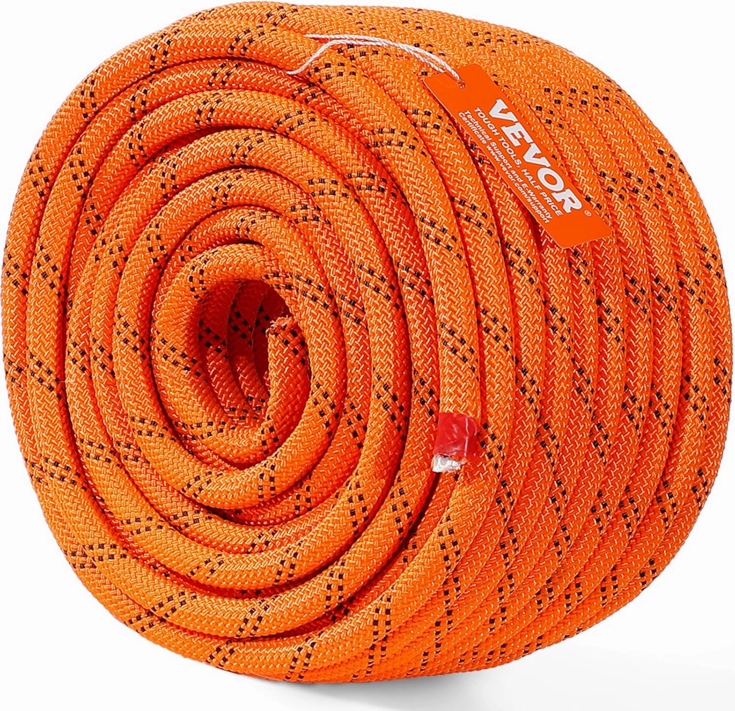 VEVOR Double Braided Polyester Rope, 1/2 in x 120 ft, 48 Strands, 8000 LBS Breaking Strength Outdoor Ropes, Arborist Rigging Rope for Rock Hiking Camping Swing Rappelling Rescue, Orange/Black
