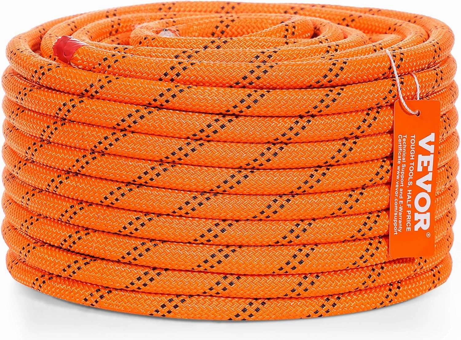 VEVOR Double Braided Polyester Rope, 1/2 in x 120 ft, 48 Strands, 8000 LBS Breaking Strength Outdoor Ropes, Arborist Rigging Rope for Rock Hiking Camping Swing Rappelling Rescue, Orange/Black
