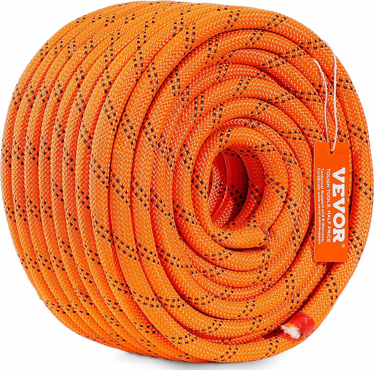 VEVOR Double Braided Polyester Rope, 1/2 in x 120 ft, 48 Strands, 8000 LBS Breaking Strength Outdoor Ropes, Arborist Rigging Rope for Rock Hiking Camping Swing Rappelling Rescue, Orange/Black