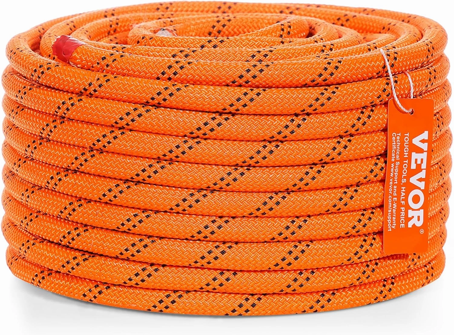 VEVOR Double Braided Polyester Rope, 1/2 in x 120 ft, 48 Strands, 8000 LBS Breaking Strength Outdoor Ropes, Arborist Rigging Rope for Rock Hiking Camping Swing Rappelling Rescue, Orange/Black