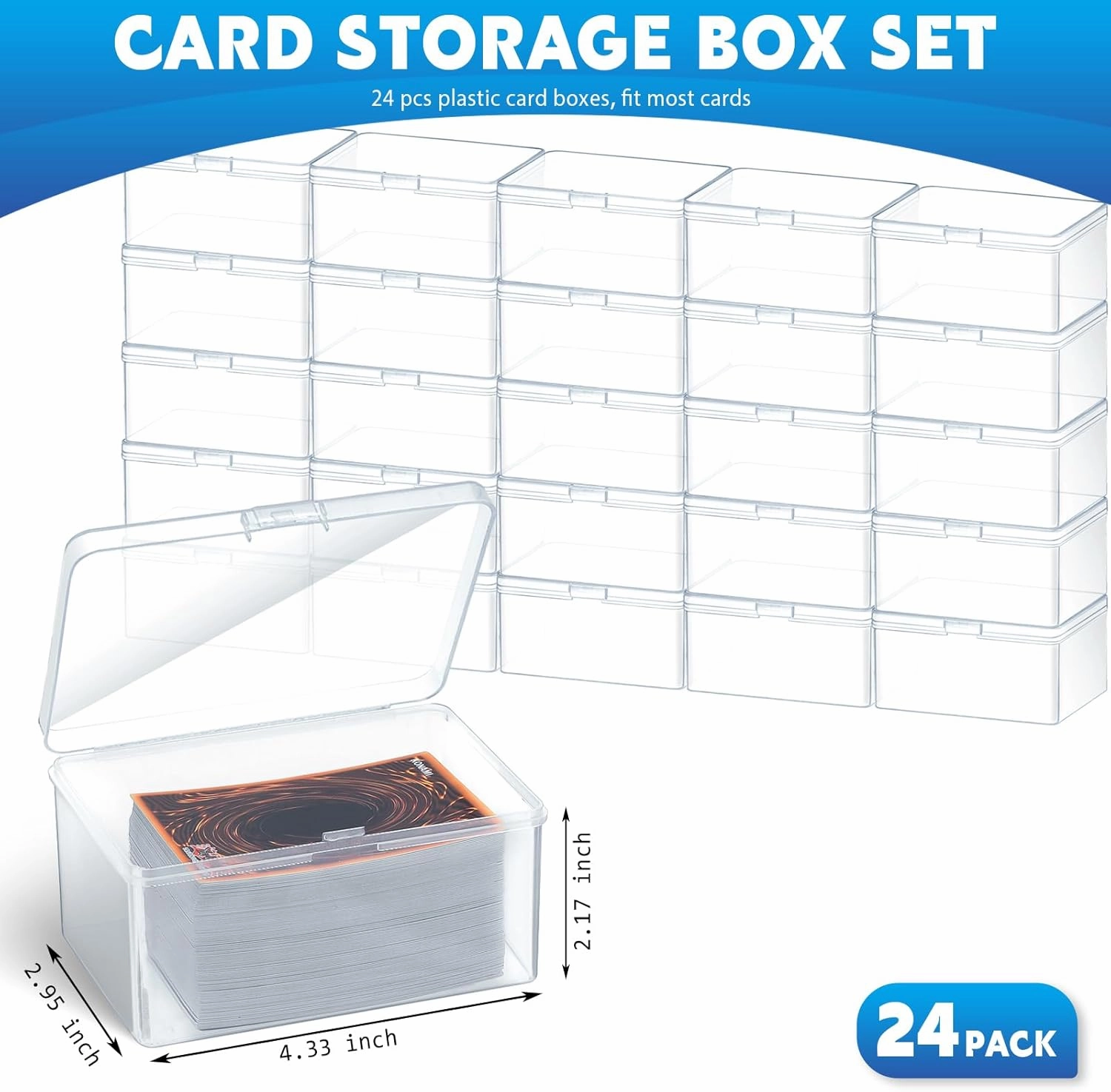 Vicenpal Playing Deck Card Storage Box Plastic Card Boxes Compatible with 100 Mtg Holder Storage Case 4.3 x 2.95 x 2.2 Inches Organizer Snap Closed Trading Games Collector(24 Pcs)