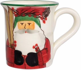 Vietri Old St. Nick Mug, Skiing 4.5" H, 14 oz, MultiColor Terra Bianca Ceramic Cup, Elegant Coffee Mug Drinkware
