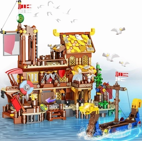 Viking Pirate Ship Building Blocks, Viking-Themed Building Set House & Ship Model Kit, Classic Toys Creative Construction Toy for Ages 12 , Ideal Gift for Collectors, 1039 Pcs