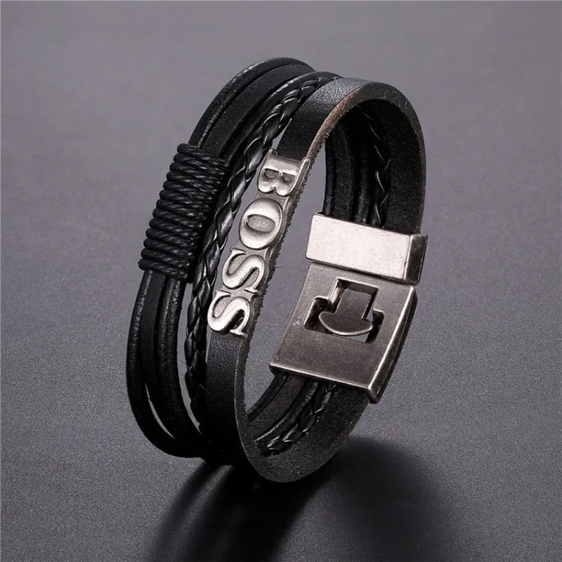 Vintage Men's Alphabet Braided Leather Bracelet