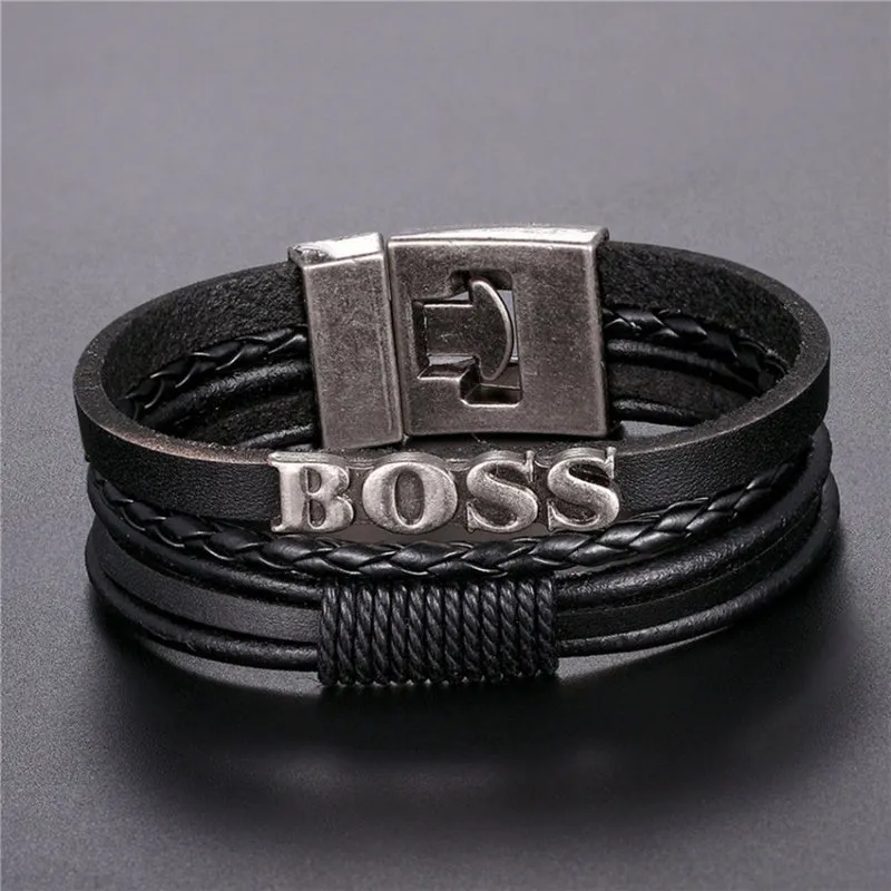Vintage Men's Alphabet Braided Leather Bracelet