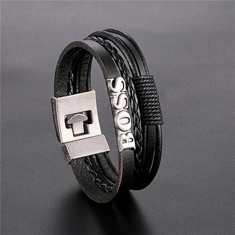 Vintage Men's Alphabet Braided Leather Bracelet