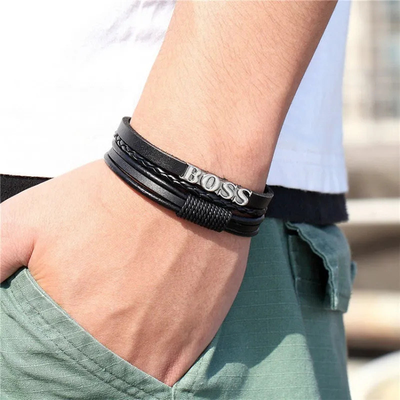 Vintage Men's Alphabet Braided Leather Bracelet