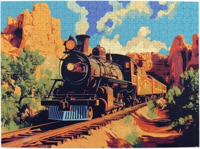 Vintage Steam Train Crossing Vast Desert 500 Piece Adult Wooden Jigsaw Puzzle - Epic Landscape Challenge,Exercising Brain Power and Hands-on Skills,Gifts for Family and Friends
