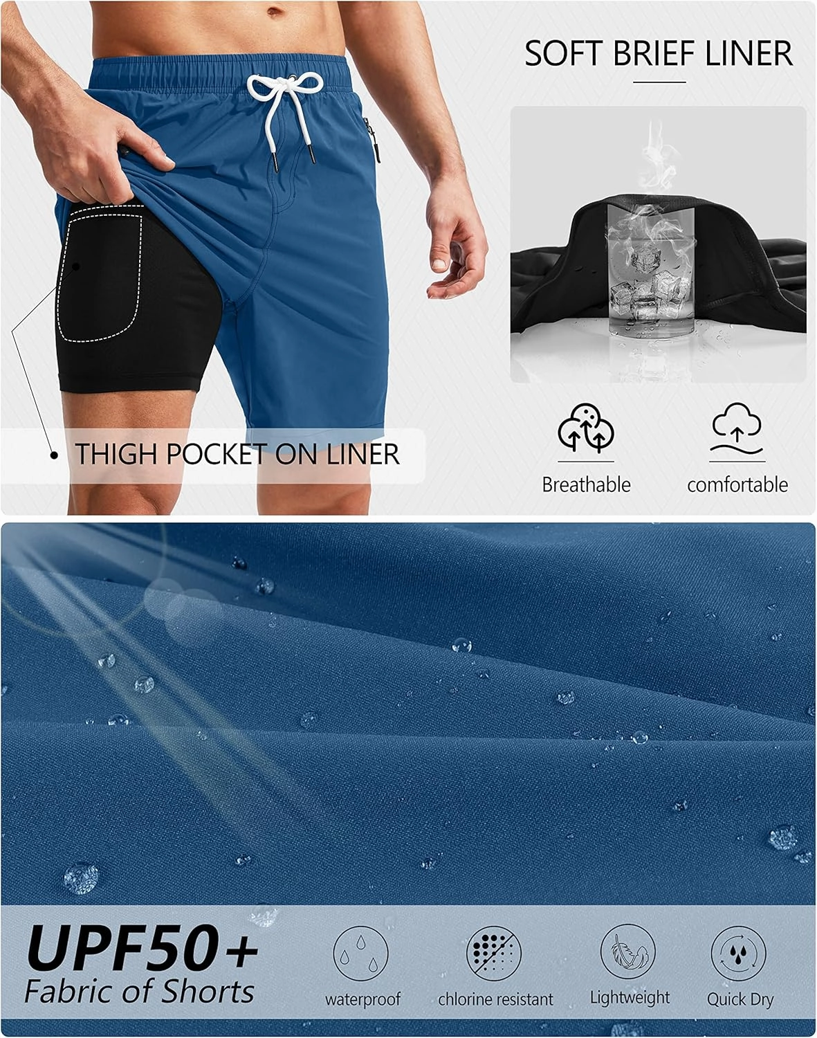 Viodia Men's Swim Trunks with Compression Liner Quick Dry Board Shorts Swimsuit Swimwear for Men with Zipper Pockets