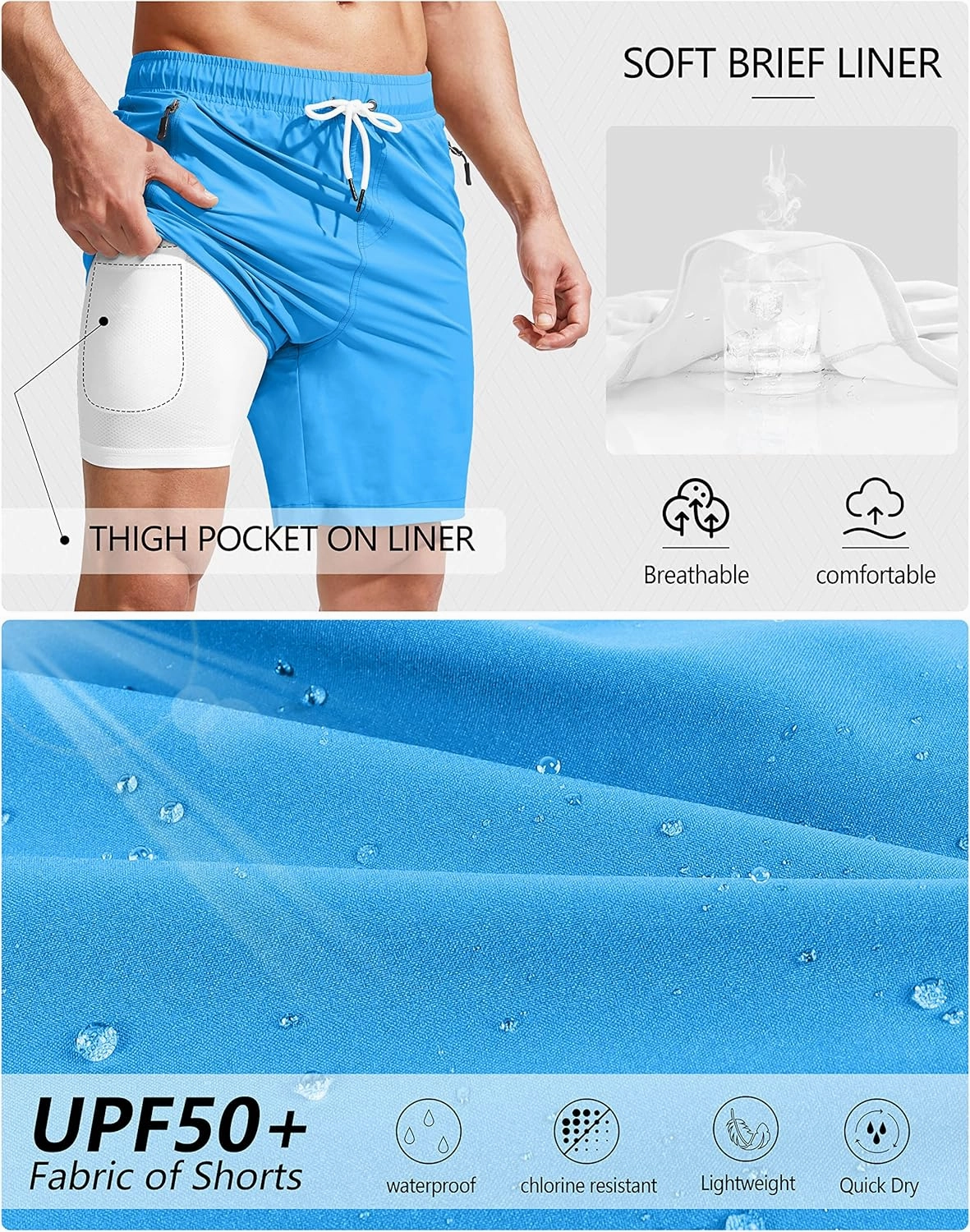 Viodia Men's Swim Trunks with Compression Liner Quick Dry Board Shorts Swimsuit Swimwear for Men with Zipper Pockets