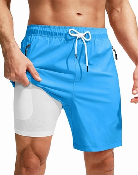 Viodia Men's Swim Trunks with Compression Liner Quick Dry Board Shorts Swimsuit Swimwear for Men with Zipper Pockets