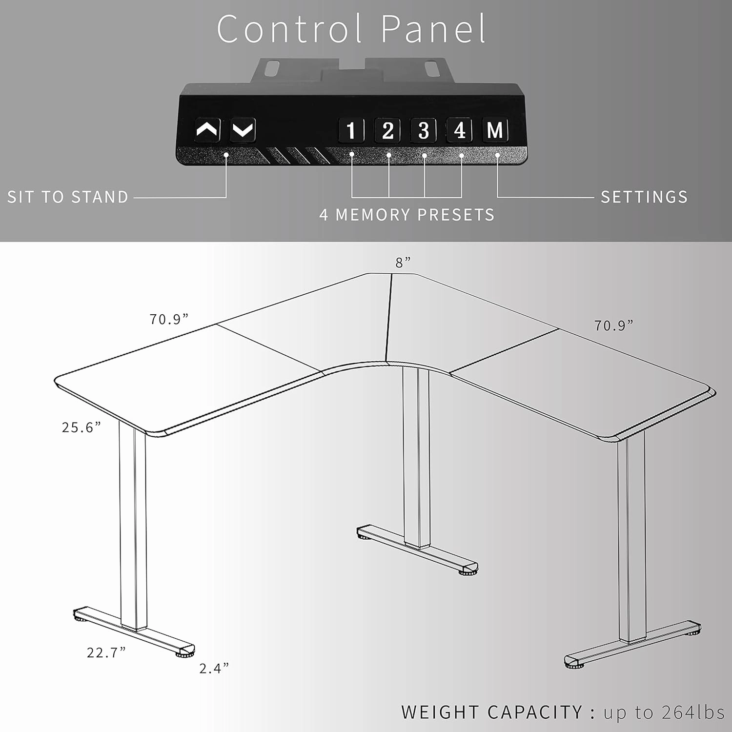 VIVO Electric Height Adjustable 71 x 71 inch Curved Corner Stand Up Desk, Dark Gray Table Top, White Frame, Memory Controller, L-Shaped Workstation, E3C Series, DESK-KIT-E3CWG