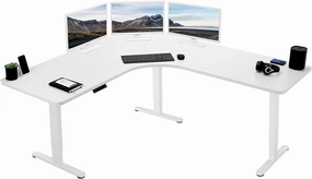 VIVO Electric Height Adjustable 71 x 71 inch Curved Corner Stand Up Desk, White Table Top, White Frame, Memory Controller, L-Shaped Workstation, E3C Series, DESK-KIT-E3CWW
