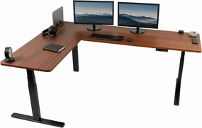 VIVO Electric Height Adjustable 83 x 60 inch Corner Stand Up Desk, 2 Dark Walnut Solid Table Tops, Black Frame, Memory Controller, L-Shaped Workstation, 3E Series, DESK-KIT-3E8D