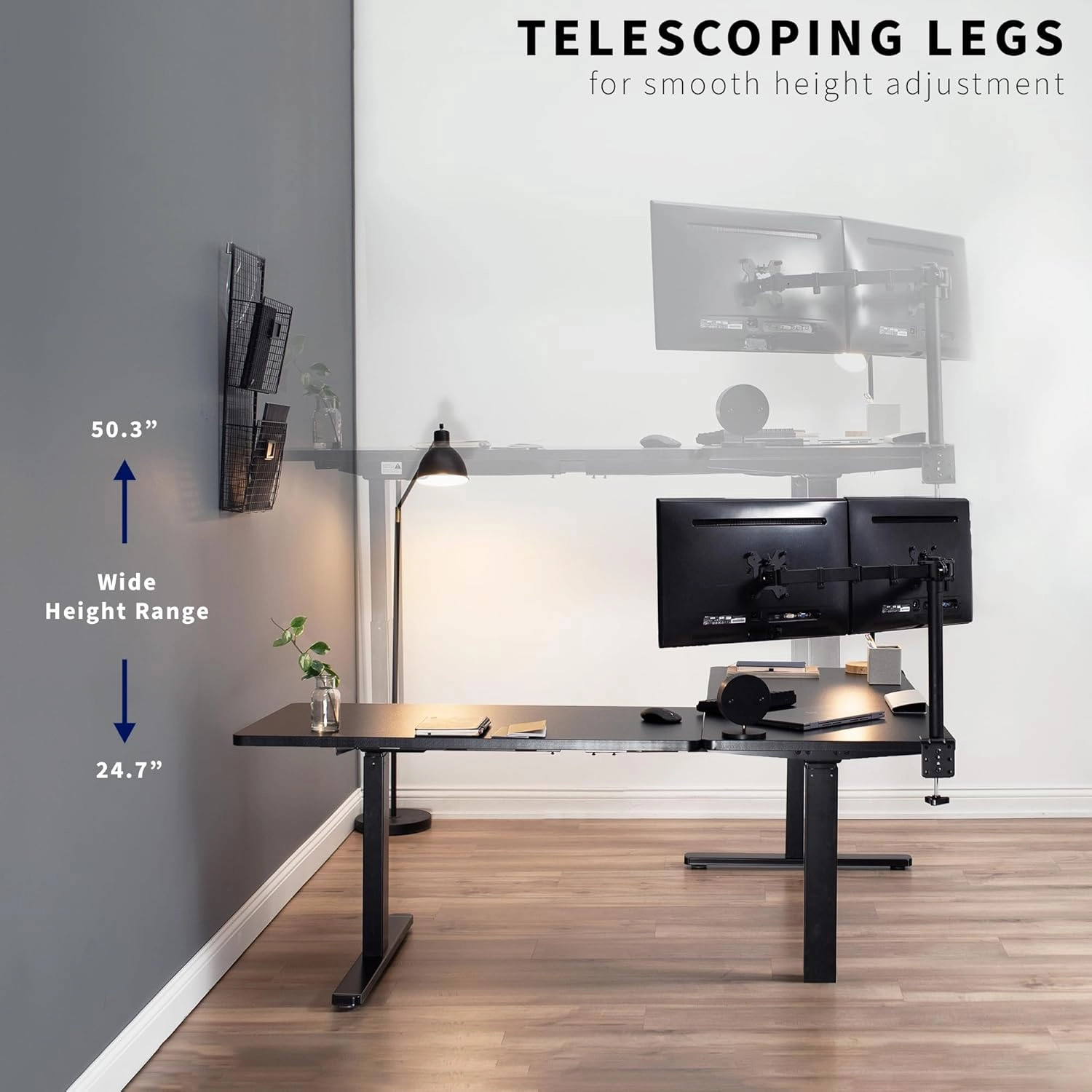 VIVO Electric Height Adjustable 83 x 60 inch Corner Stand Up Desk, 2 Reclaimed Wood Solid Table Tops, Black Frame, Memory Controller, L-Shaped Workstation, 3E Series, DESK-KIT-3E8BP