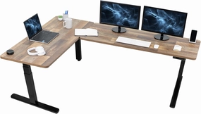 VIVO Electric Height Adjustable 83 x 60 inch Corner Stand Up Desk, 2 Reclaimed Wood Solid Table Tops, Black Frame, Memory Controller, L-Shaped Workstation, 3E Series, DESK-KIT-3E8BP