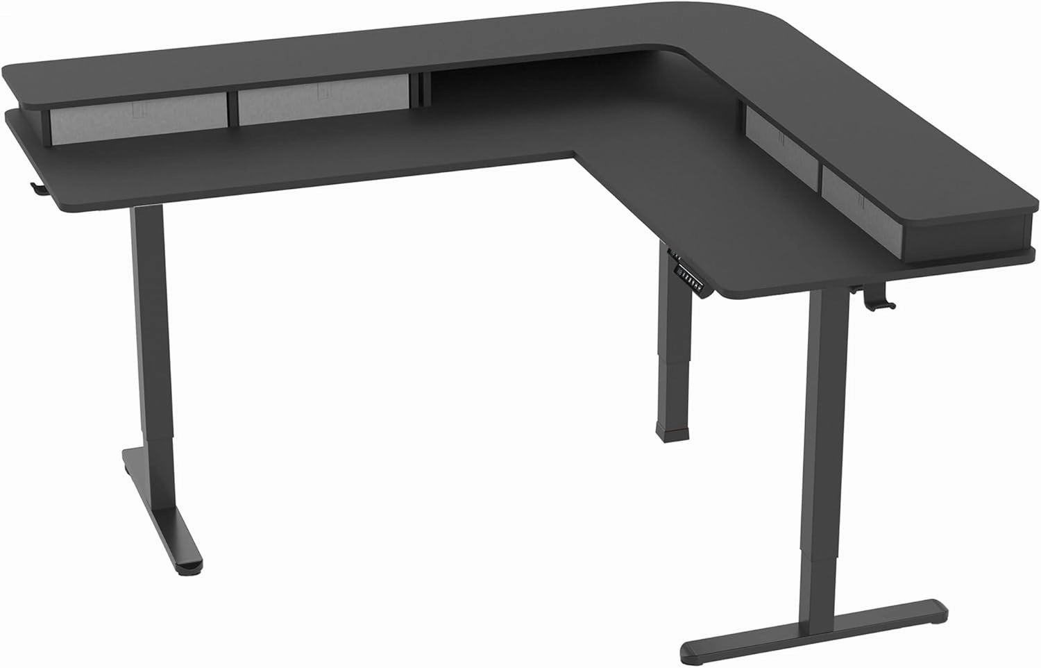 VIVO Electric Mobile Corner 75 x 63 inch 2 Tier Stand Up L-Shaped Desk, Height Adjustable, Memory Controller, Storage Drawers, Black Top Black Frame, DESK-E3CVB-75
