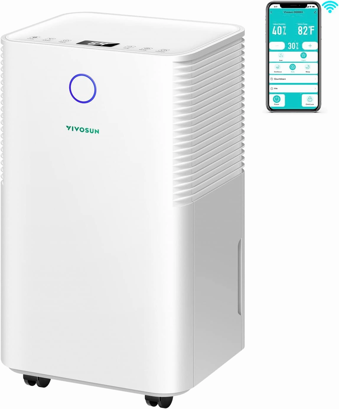 VIVOSUN 10L/D 2,000 Sq. Ft. Dehumidifier, Ultra-Quiet Auto Defrost Dehumidifier Equipped with 2L Water Tank, Smart WiFi App, Color Digital Display, 24-hour Timer for Home, Basement, Bedroom