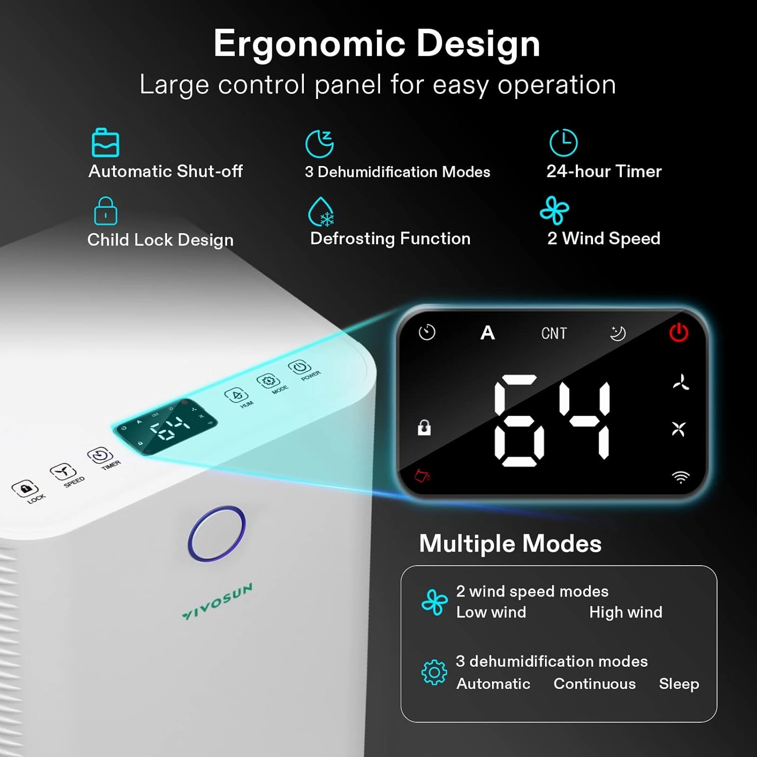 VIVOSUN 10L/D 2,000 Sq. Ft. Dehumidifier, Ultra-Quiet Auto Defrost Dehumidifier Equipped with 2L Water Tank, Smart WiFi App, Color Digital Display, 24-hour Timer for Home, Basement, Bedroom