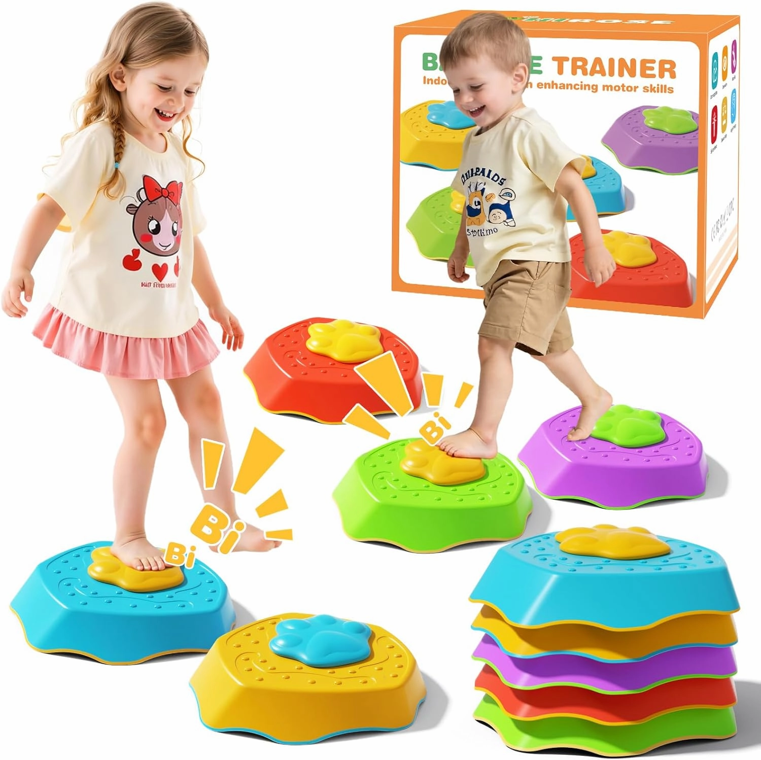 Voiced Stepping Stones for Kids, 5pcs Durable Non-Slip Balance Stones, Promoting Children's Coordination and Motor Skills, Indoor & Outdoor Toys, Obstacle Course, Gifts for 3 