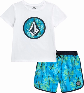 Volcom Baby Boys Swim Set - 2 Piece Short Sleeve Swim Shirt Graphic Tees & Board Shorts - Infant Toddler Little Boys Swimsuit