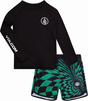 Volcom Boys' Rash Guard Set - 2 Piece UPF 50  Long Sleeve Swim Shirt and Trunks - Swimwear for Toddler Boys (Sizes: 2T-7)