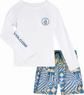 Volcom Boys' Rash Guard Set - 2 Piece UPF 50  Long Sleeve Swim Shirt and Trunks - Swimwear for Toddler Boys (Sizes: 2T-7)