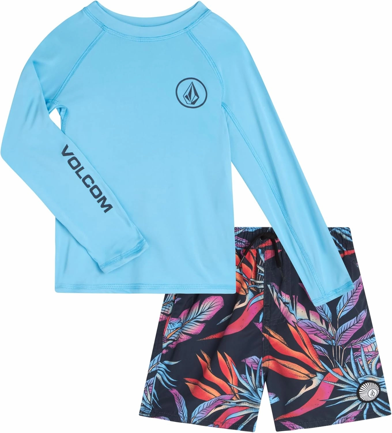 Volcom Boys' Rash Guard Set - 2 Piece UPF 50  Long Sleeve Swim Shirt and Trunks - Swimwear for Toddler Boys (Sizes: 2T-7)