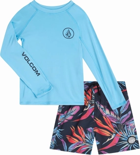 Volcom Boys' Rash Guard Set - 2 Piece UPF 50  Long Sleeve Swim Shirt and Trunks - Swimwear for Toddler Boys (Sizes: 2T-7)