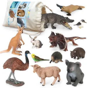 Volnau Animal Toys Figurines 12PCS Australian Figures for Kids Christmas Decoration Gift Preschool Educational Zoo Pack Kangaroo Koala Bear Emu Safari Jungle Forest Set