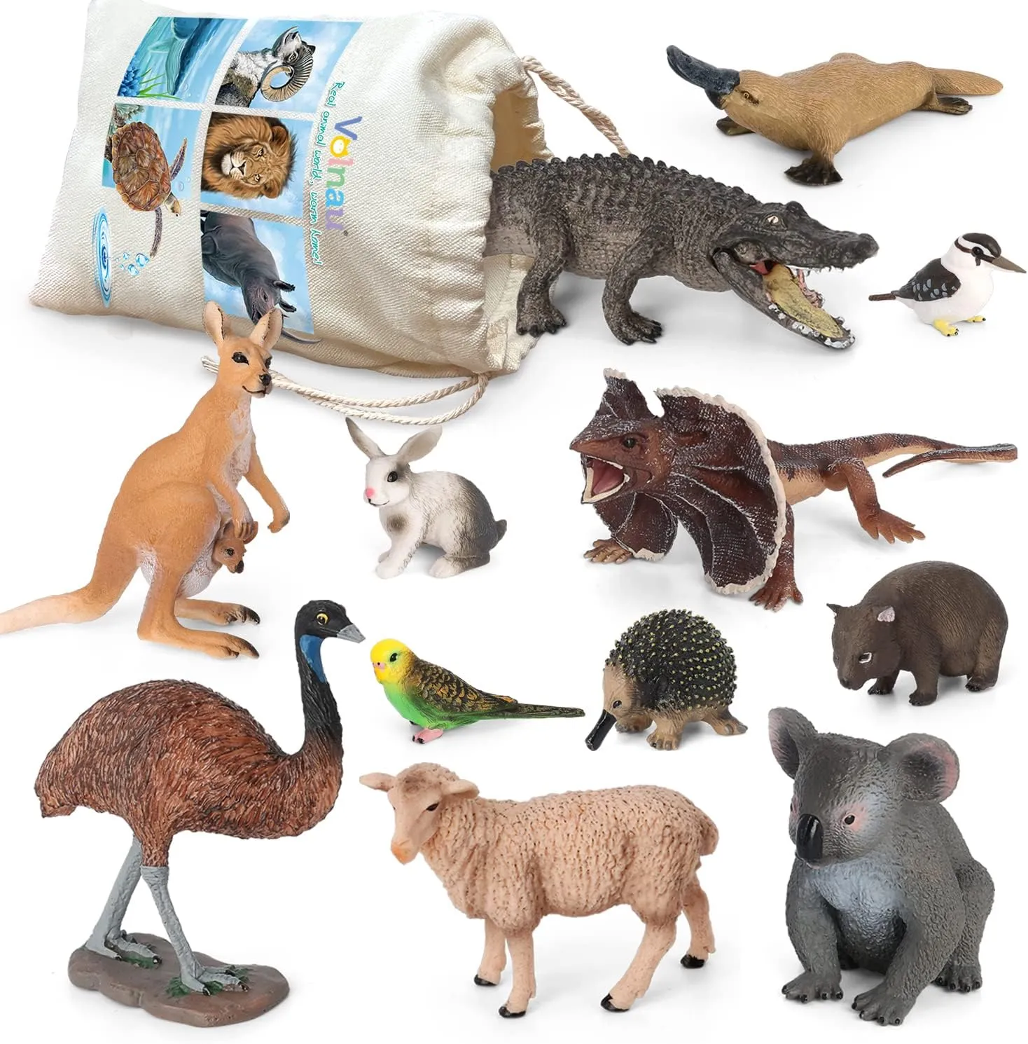 Volnau Animal Toys Figurines 12PCS Australian Figures for Kids Christmas Decoration Gift Preschool Educational Zoo Pack Kangaroo Koala Bear Emu Safari Jungle Forest Set