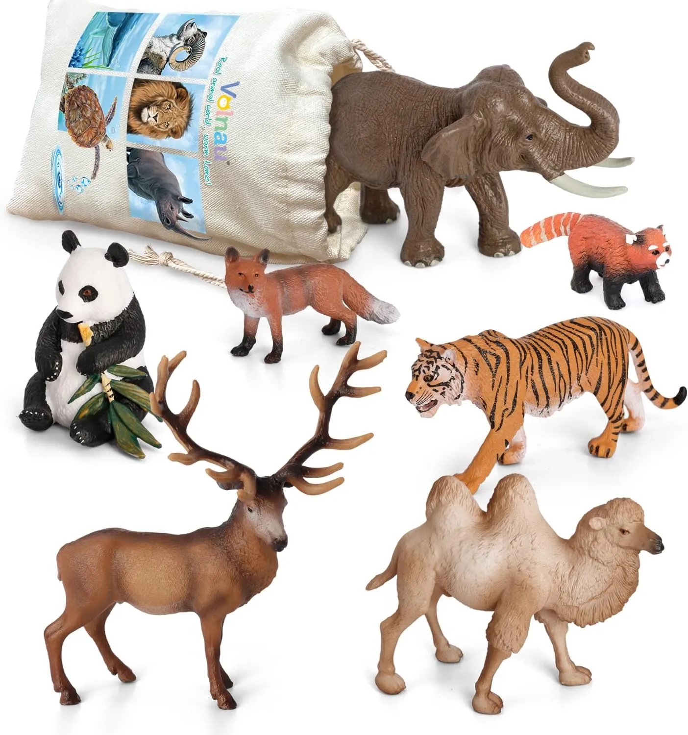 Volnau Safari Animal Figurines Toys 7PCS Asia Figures for Toddlers Kids Christmas Decoration Gift Preschool Educational Zoo Pack Elephant Camel Panda Desert Jungle Forest Set