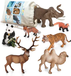 Volnau Safari Animal Figurines Toys 7PCS Asia Figures for Toddlers Kids Christmas Decoration Gift Preschool Educational Zoo Pack Elephant Camel Panda Desert Jungle Forest Set