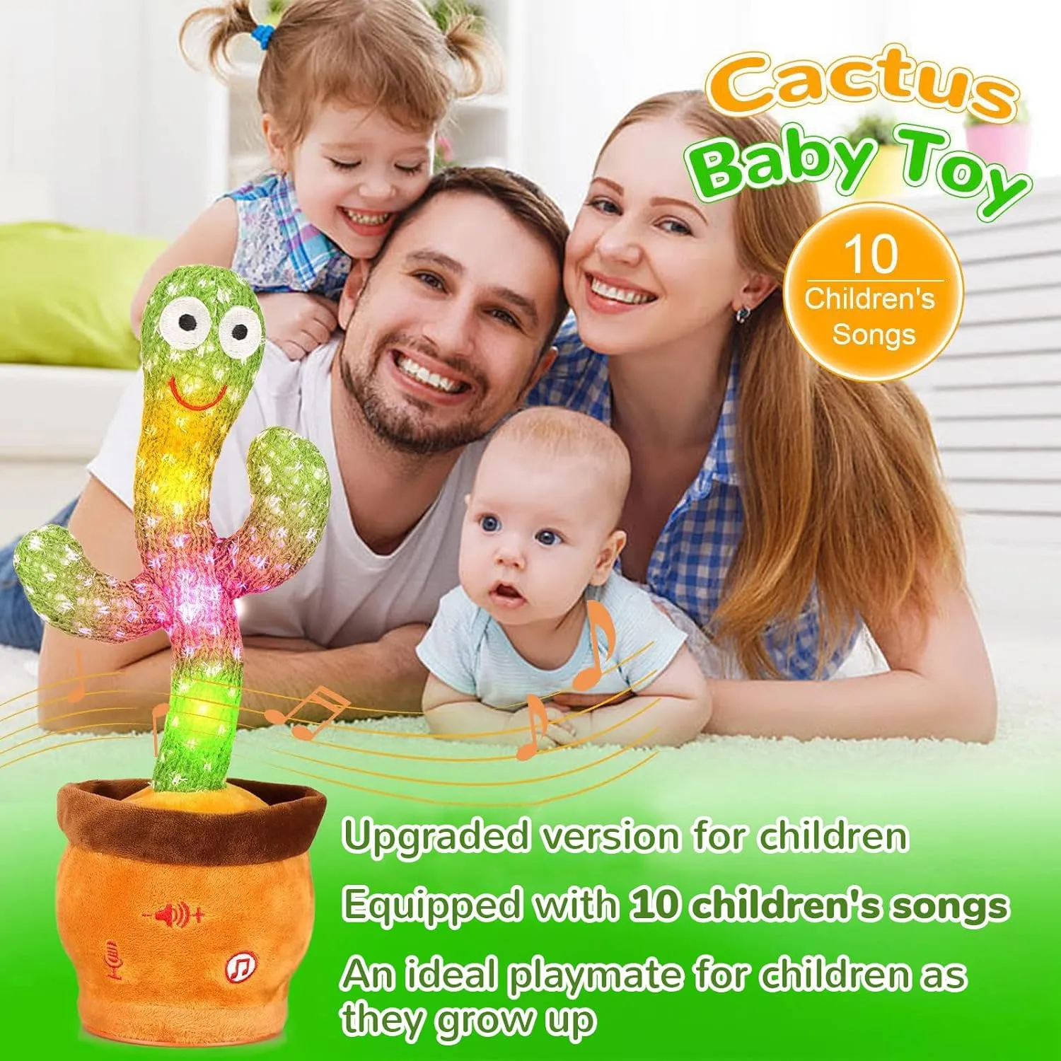 Volume Adjustable Dancing Talking Cactus, Children's Song Cactus Baby Toy Dancing Cactus Mimicking Toys, Talking Cactus Toy Singing Cactus Repeats What You Say, Repeating Cactus for Baby Toys