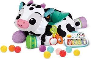 VTech Maxi Musical Ball Pool Soft Toy, 3-in-1 Baby Ball Pool, Sensory and Evolutionary Giant Cow Plush, Luminous Piano, Rattles, Baby Gift from 9 Months
