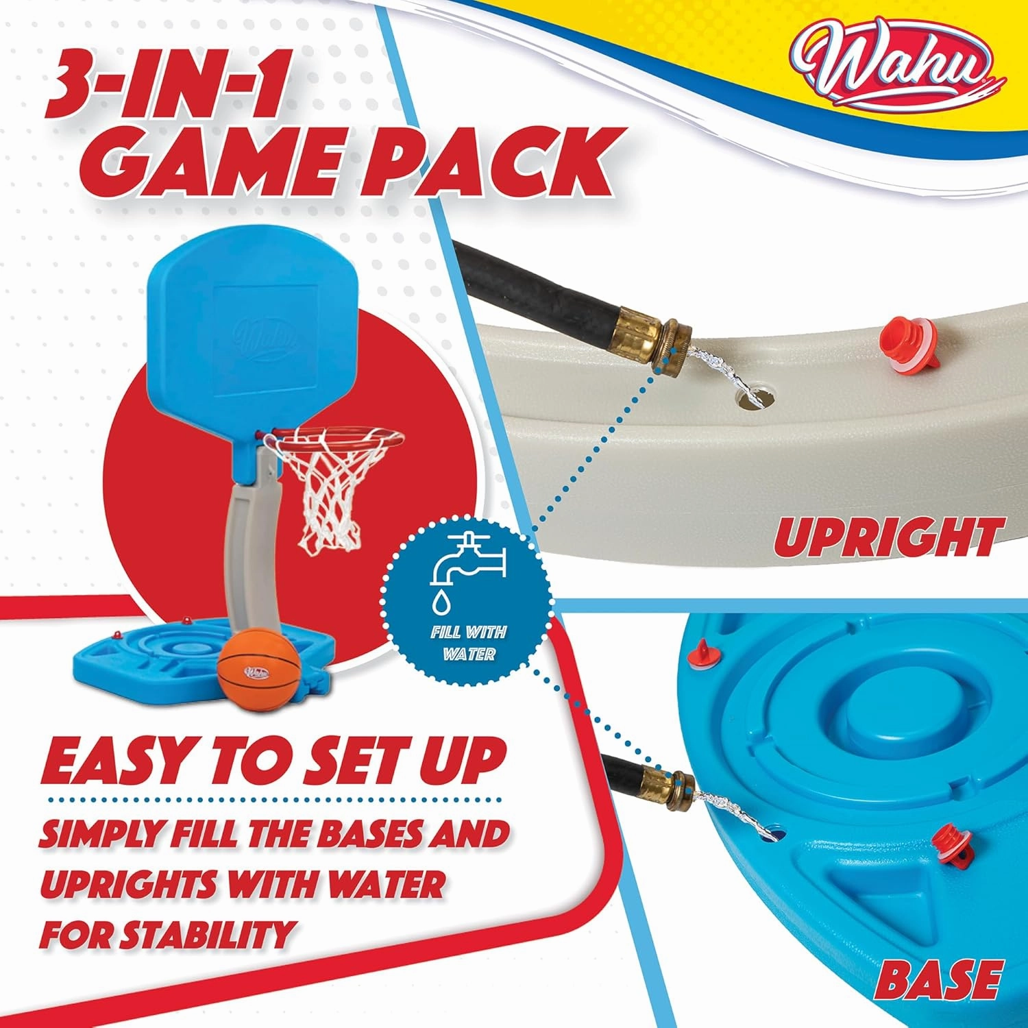 Wahu 3-in-1 Pool Sports Game Pack with Basketball, Volleyball, and Paddle Ball Set